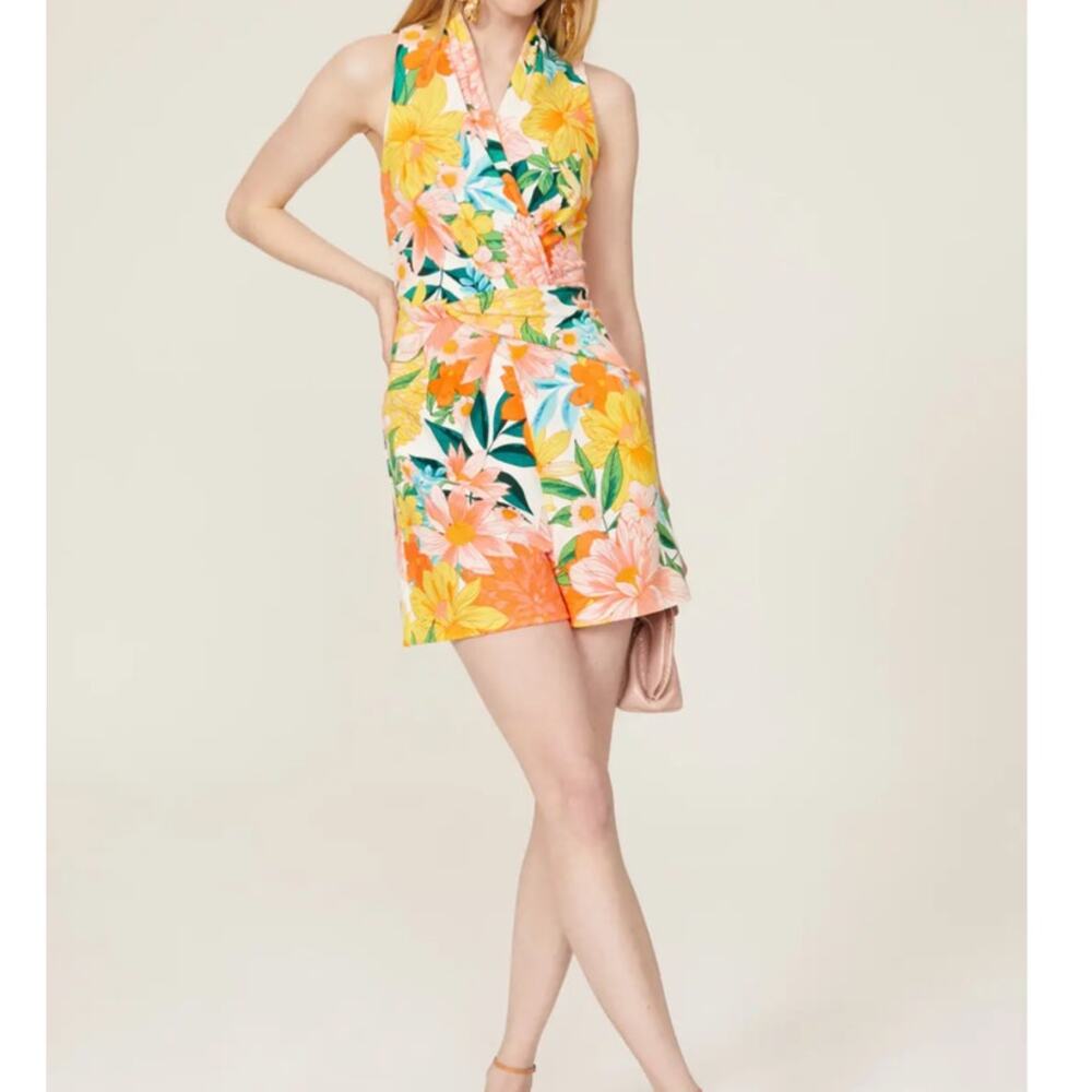 Great Jones Hawaiian Floral‎ Romper Size XS Orange